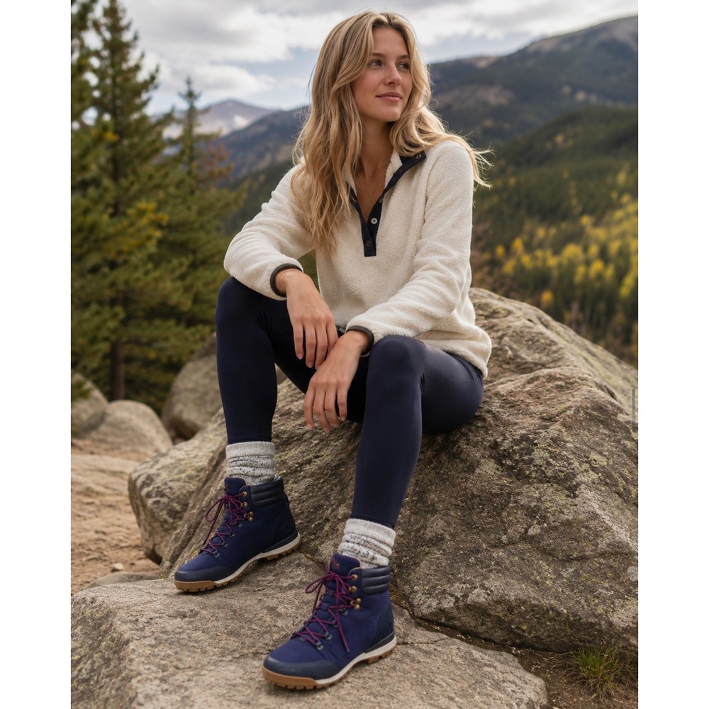 Joules Chedworth Navy Blue Hiker Boots Womens Size 10 Lace Up Gum Sole Gorpcore